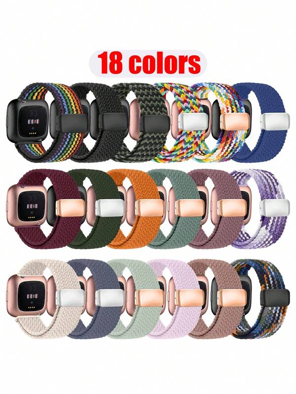 chinbersky 18-Color Woven Magnetic Buckle Strap Compatible With Fitbit Versa 2/Versa/Lite – Elastic Sport Band For Men & Women, Replacement Wristband For Fitbit Smartwatches