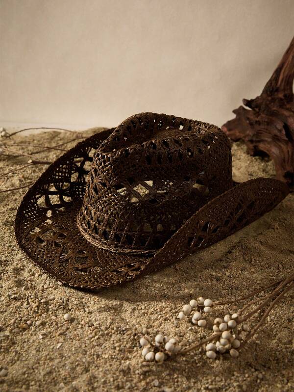 Tropiscape Handgemaakte gevlochten zonnehoed voor dames, one size, met uitgehold bloemenpatroon, strik en verstelbare kinband, rand met draadrand, perfect voor zonnebrandcrème, buitenactiviteiten en modieus dagelijks gebruik. Boho strand herfst