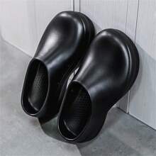 Zuecos de chef para hombres con cierre, punta cerrada, respirables, antideslizantes, cómodos, de fácil deslizamiento, funcionales para la cocina, ligeros, flexibles, para el verano, zapatos de trabajo de moda negro para tallas grandes