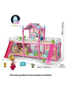 Christmas Decoration Diy Large Princess House Girls' Pretend Play Plastic Parent-Child Interactive Toy Set Assembly Building Block Multiple Scene Pink Simulation Family Nightlight Castle Villa,Home Decoration - Multicolor - View 11
