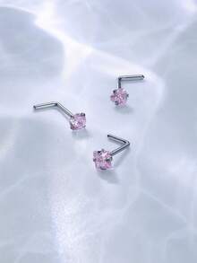 CIZME 1PC Nose Rings Studs Nose Studs Nose Rings, 18G 7mm Stainless Steel Cute Nostril Nose Piercing Jewelry Nose Screw Studs Nose Studs For Women, Pink CZ Round Square Star Heart CZ Bone Screw L Shaped Nose Studs - Nose Stud - View 9