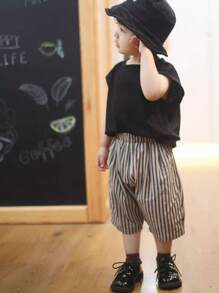 Kids/Young Boy 3/4 Shorts, Summer Thin Striped Casual Capri Pants Bottoms