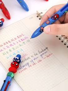 Disney 12pcs Disney Back-To-School Marvel & Stitch Collector's Edition 4-Color Anti-Stress Ballpoint Pen - Shockproof Liquid Silicone Grip (Thor's Hammer Durability) + Multi-Role Ink System (Highlighter/Notes/Doodling), Includes 3 Character Pens: Stitch, Spider-Man School Supplies,Back To School