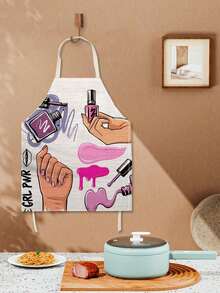 1pc Nail Polish Pattern Apron, Durable Apron, Gift For Mom & Lover, Kitchen/Garden Apron, Baking & Cooking Accessory, Large Size 55*68cm - Multicolor - View 3