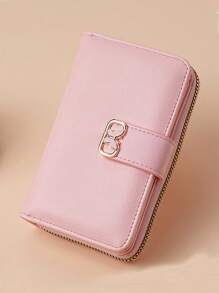 Novo estilo de carteira com fivela borboleta, zíper único, botão de pressão, grande capacidade, compartimentos para cartões, carteira minimalista feminina de cor sólida, rosa para mulheres, mini carteira, bolsa, carteira pequena, carteira fofa
