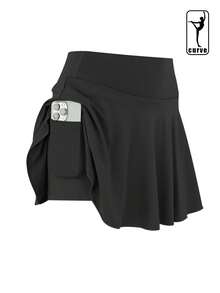 3pcs/Set Women Plus Size Sports Skirt, High Waist Elastic Exercise Running Golf Tennis Skirt, Fitted Fashionable Slimming With Pockets - Multicolor - View 3