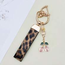 TTOBS 1 Llavero con estampado de leopardo hecho a mano con colgante de cereza - Práctico y versátil llavero ideal para mochilas. Regalo perfecto para el Día de San Valentín o para esa dama especial.