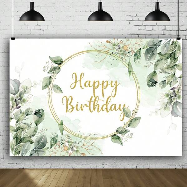 1 pieza Pancarta de fondo fotográfico con hojas de suculenta verde y eucalipto para decoración de mesa de pastel de fiesta de cumpleaños o ducha