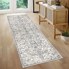1pc Vintage Distressed Bohemian Long Runner Rug, 1000g Velvet + 300g Dotted Backing Combination Carpet, American Classic Floral Rug, Suitable For Living Room, Bedroom, Kitchen, Bathroom, Laundry Room, Hallway, Entryway, Game Room, 4-Season Decorative Floor Mat, Home Decor - Grey - View 6