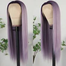 Purple Color Lace Front Wigs Pre Plucked Hairline Long Straight Wigs For Fashion Women Girls Party Daily Wear Glueless Dark Purple Lace Front Synthetic Wigs 13x4 Free Part Heat Resistant Fiber Hair 28 Inch 180% Density - Màu tím ombre - Xem 4