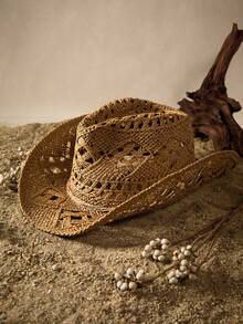 Tropiscape One Size Women's Handmade Braided Sun Hat With Hollow-Out Flower Pattern, Bowknot & Adjustable Chin Strap, Wire-Edged Brim, Perfect For Sunscreen, Outdoor Activities And Fashionable Daily Wear. Boho Beach Autumn Winter Gifts - Multicolor - View 4