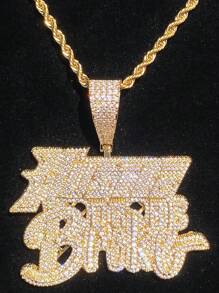 DUBSS 1 Pieza Collar con Colgante 'Hustle Or Brother' con Efecto Helado de Cubic Zirconia Chapado para Hombres, Joyería Estilo Hip Hop