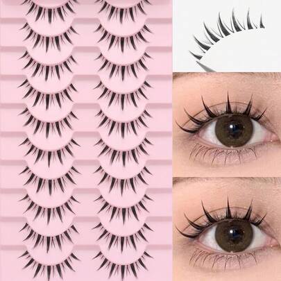 NAIJEMA カートゥーン風 ナチュラル キャットアイ 偽まつげ 10ペア、クロスデザイン ミンクファー 厚手 偽まつげ、アニメ風 つけまつげ、パーティーや旅行のメイクアップツール