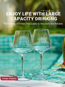 MICHLEY 2/4/6个装漂浮塑料酒杯，不易碎透明杯，Tritan塑料材质，可放入洗碗机清洗，适合露营、聚会、父亲节礼物 - 透明 - 查看 2