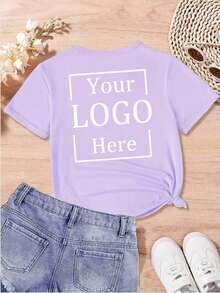 Customized Tween Girl T-Shirt - Drawing/Picture/Birthday Custom Logo/Photo/Pattern, Team Logo, Group Logo, Family, Pet, Or Anything Can Be Customized - Just Upload The Photo - Violet Purple - View 1
