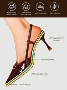 GlamourGrip Zapatillas de tacón elegantes para mujer – Punta fina, diseño ancho cómodo, recubierto brillante con hebilla, estilo slingback moderno y versátil – Tendenci 2025 para oficina, citas y outfits diarios