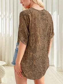 Nueva blusa elegante y con estilo con estampado de paisley para vacaciones de primavera - Marrón - Ver 3