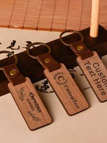 1-12 pièces Porte-clés en bois de noyer noir avec anneau, gravure laser personnalisable avec nom, logo et texte, accessoire de porte-clés en bois personnalisé pour cadeau - Noyer - Voir 9