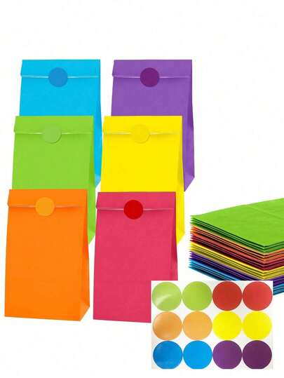 24pcs Macaron Color Kraft Paper Party Gift Bags, Pastel Color Paper Gift Bags, Colorful Kraft Paper Candy Bags, Party Favor Bags, Rainbow Candy Bags, Colored Candy Bags, Small Gift Bags With Handles, Kraft Paper Bags With Handles, Macaron Color Gift Bags, High Quality Reusable Gift Bags, Suitable For Birthday, Wedding And Small Business Supplies, Small Gift Bags, Mother's Day Gifts, Gifts, Bridal Shower, Graduation Party Supplies (1pc Without Sticker)
