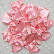 50 pezzi Kit semi-finito di petali di rosa in nastro di raso con bordo dorato, fiori eterni, materiali fai-da-te per bouquet, idea regalo artigianale per matrimoni, vacanze, compleanni, feste, lauree, decorazioni natalizie per la casa e regali di Natale