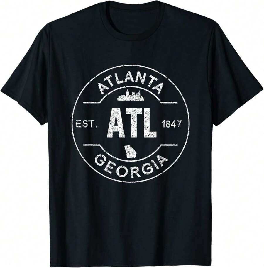 Atlanta Georgia Shirt Sports Old Retro Vintage United Tee T-Shirt@DIS Christmas Gifts - Black - View 1