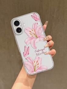 1pc Customized Floral Pattern Phone Case With Name Text, Anti-Drop Clear Case Compatible With IPhone 11/12/13/14/15/16/16Pro/16Plus/16ProMax, Great Gift For Family And Friends - Clear - View 6