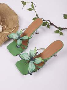 Mules à talons hauts pour femmes avec décoration papillon, fée sexy pour soirée, boîte de nuit, mariage. Sandales à talons hauts en PU ornées mignonnes pour vacances, mariage, fête, bureau, intérieur et extérieur, été