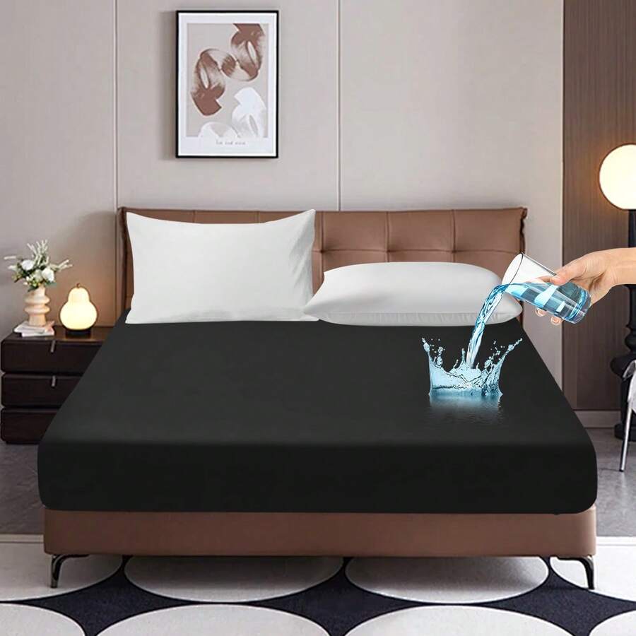 Microfiber Mattress Protector Water Resistance Anti-Wrinkle And Antibacterial Minimalism Solid Color - 黑色 - 查看 1
