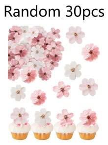 10/30/50 piezas Decoraciones para cupcakes con flores de cerezo, decoraciones de flores de cerezo 3D para pasteles, flores de papel de oblea para decorar cupcakes para baby shower, cumpleaños, boda, decoraciones y suministros para fiestas, coloridos - Multicolor - Ver 14