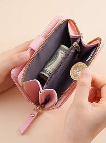 Novo estilo de carteira com fivela borboleta, zíper único, botão de pressão, grande capacidade, compartimentos para cartões, carteira minimalista feminina de cor sólida, rosa para mulheres, mini carteira, bolsa, carteira pequena, carteira fofa