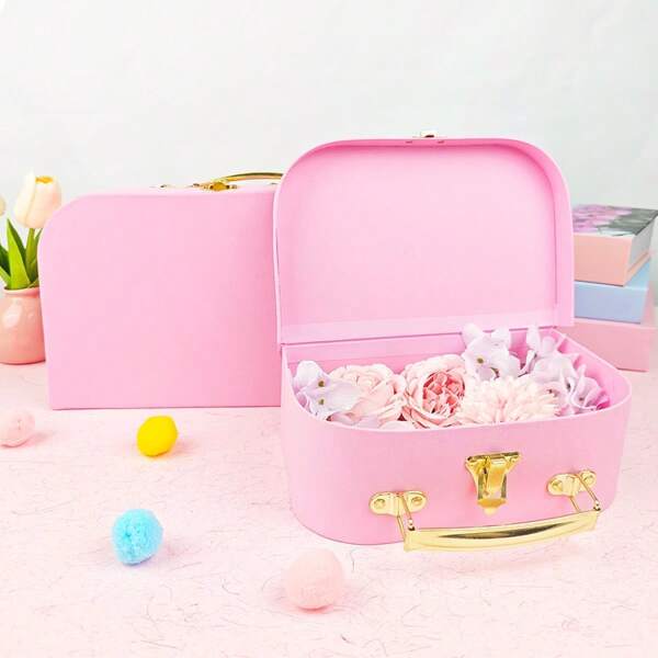 2Pcs Suitcase Gift Box Pink Storage Box Cosmetics Stationery And Jewelry Storage Birthday Gift Wrap Wedding Graduation Gift Wrapping Boxes School Supplies, Back To School