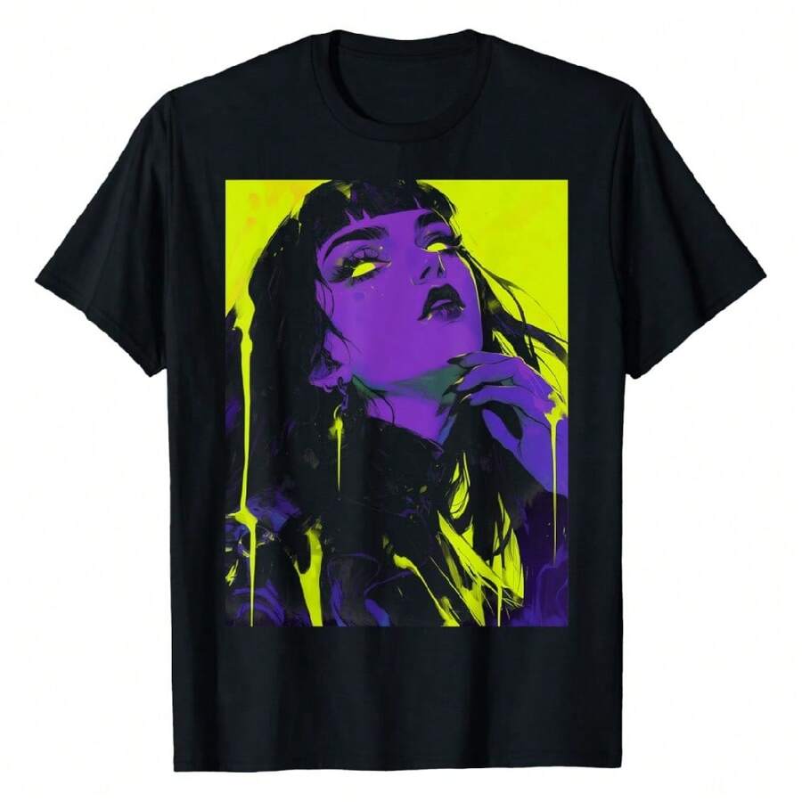 Cybergoth Cybercore Grunge Punk Goth Girl Alt Anime Manga T-Shirt (1) - Black - View 1