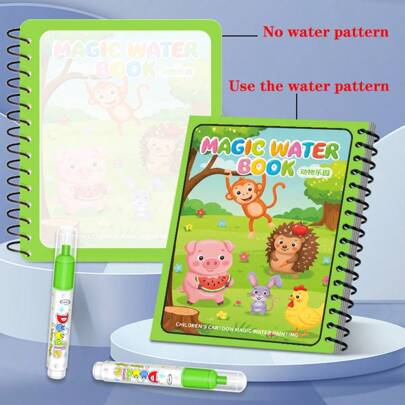 Magic Water Drawing Book For Kids - Reusable Doodle Coloring Pad With Water Pen, Toddler Painting Set For Boys & Girls