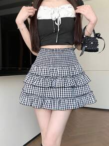 Women's Plaid Casual Layered Ruffled Hem A-Line Mini Skirt
