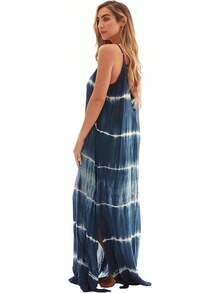 Tie Dye Spaghetti Strap Maxi Dress - Army Green - View 2