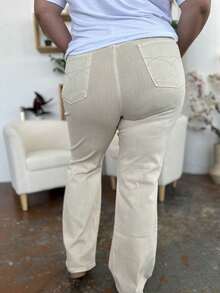 Women's Casual Jeans High-Waisted Distressed Wide Leg Denim Pants Beige With Ripped Details Full Length Button And Zipper Closure Casual Fit For Everyday Wear - 骨 - 查看 6