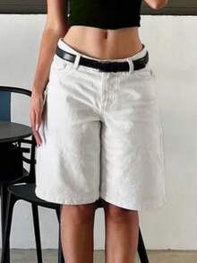 MYOURSA 夏季休闲日常宽松牛仔百慕大短裤，白色