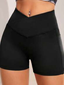 Summer Workout 1pc Yoga Shorts With Pockets, Suitable For Running, Cycling And Fitness