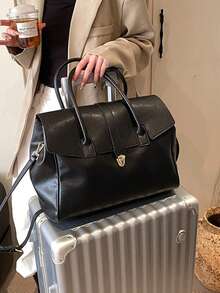 1 pieza Bolso de mano grande de PU de unicolor con estilo retro y vintage, adecuado para el uso diario, viajes y compras. Hay dos tamaños disponibles: pequeño y grande. - Multicolor - Ver 13