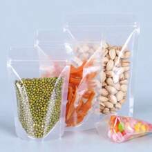 Environ 100 pièces de sacs à fermeture éclair transparents et refermables, sachets de rangement pour aliments transparents et autoportants, sacs en plastique jetables non revêtus pour Noël, Halloween, Pâques