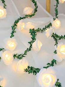 Affascinante ghirlanda luminosa a LED a forma di rosa - funziona a batterie, luci a catena bianco caldo con accenti di foglie verdi per feste di compleanno, matrimoni, decorazioni per la festa della mamma (batterie non incluse), per uso interno, illuminazione romantica | Illuminazione elegante | Luci decorative, luci per decorazione (Rosa bianco, 3m/20 LED)