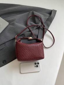 1 个迷你编织图案印花盒包，PU 可调节肩带，斜挎包，拉链，时尚女士手提包，日常使用，约会，购物，工作