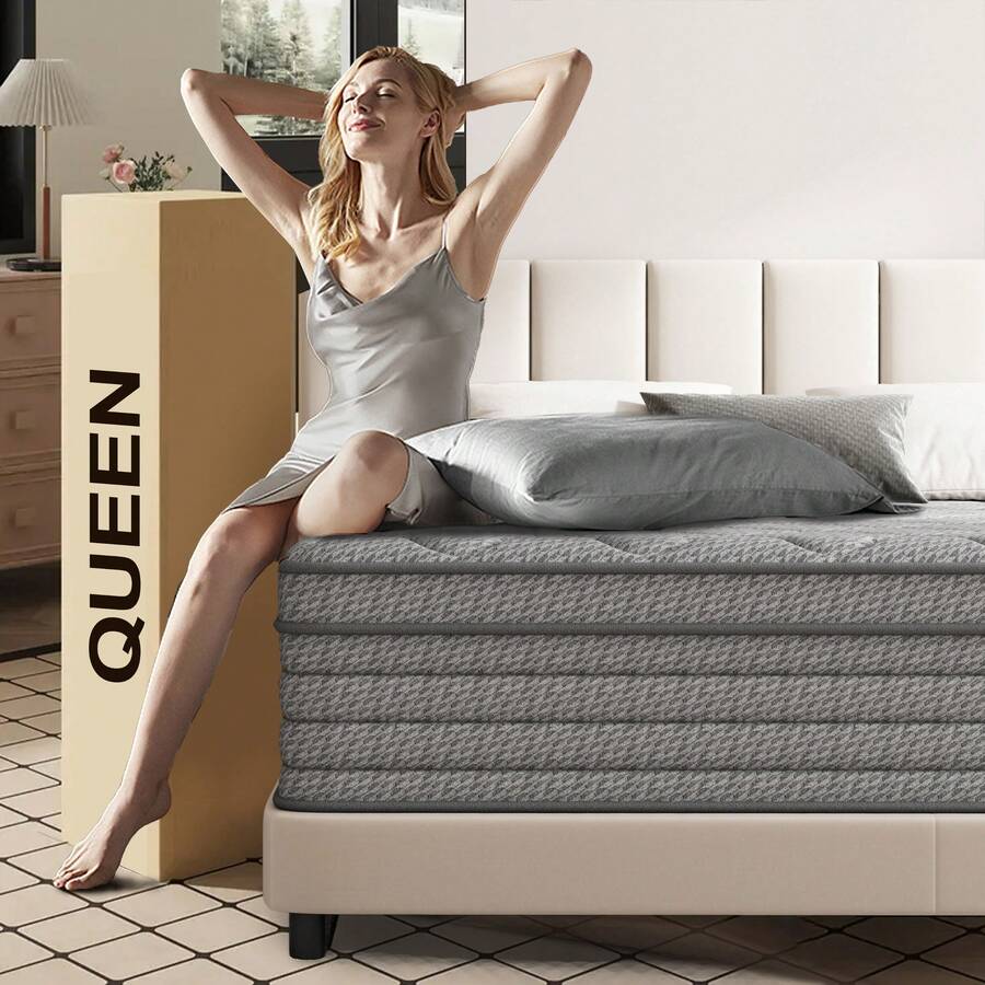 12in Queen Size Mattress,Deep Sleep Memory Foam Hybrid Euro Top Mattress,Medium Firm Hybrid Mattress, Luxurious Comfort With Pocket Springs,Assembled In USA,Boxed,10inch/14inch Twin Full Queen King Size Mattress Options.Colchones Para Cama - 灰色-12in - 查看 1