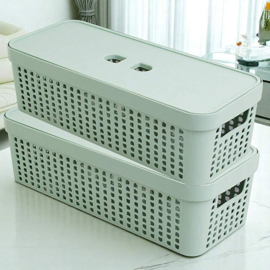 Organizer Box With Lid 3.6 Liters Kit Of 2 Stackable Boxes Practical Modern And Ideal For Home Office And Toy Storage - Verde - Ver 1