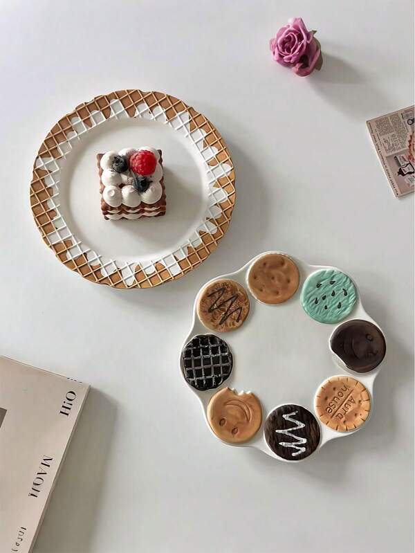 1pc Ceramic Crockery Set, Creative Cookie-Shaped Mug, Plate, Cute Coffee Cup, Dessert/Breakfast Dish