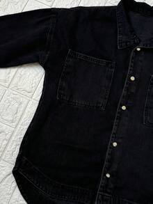 Famininas Drop Shoulder Denim Jacket - 黑色8332# - 查看 2