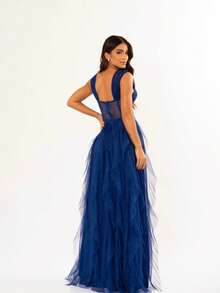 Dress For Weddings And Events With Corset And Flared Skirt. - Watermelon Pink - View 3
