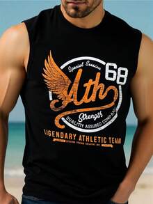 King T-shirt Playera sin mangas para hombre tipo gym casaca, diseño deportivo con estampado vintage, estilo casual urbano, ideal para entrenamiento o uso diario, 100% algodón suave y transpirable, camiseta musculosa ligera y cómoda para verano, corte recto con ajuste relajado y cuello redondo - Negro - Ver 2