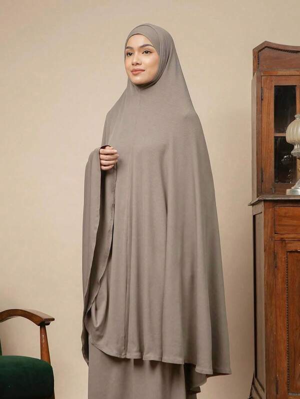 1PC Solid Color Maxi Burqa - Loose Fit, Hooded, Long Sleeve, Casual, Simple Design - Women's Modest Clothing For Daily Wear(Only The Headscarf)