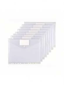 8 pezzi buste trasparenti per documenti con chiusura a bottone, cartelle per documenti A4 impermeabili adatte per raccoglitori ad anelli da 2/3/4